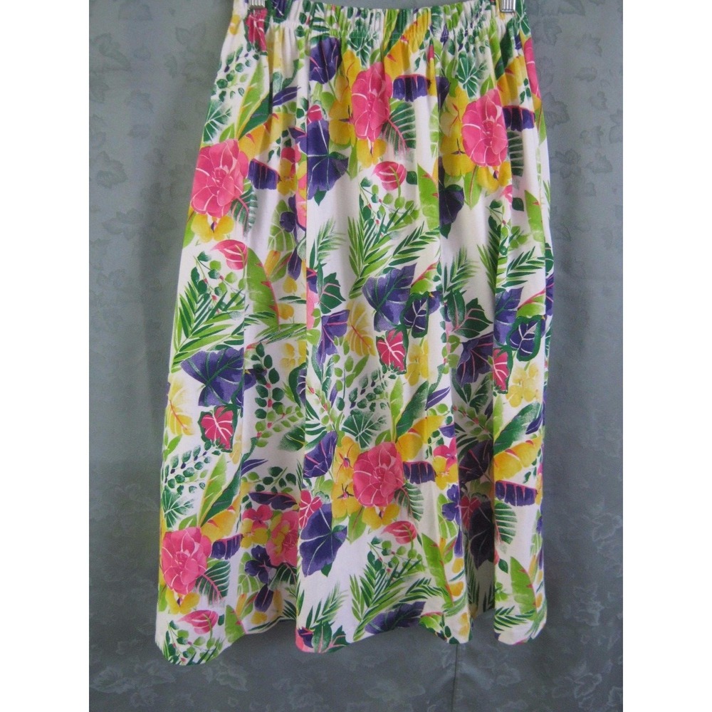 VTG 90s Lisa Ashley Skirt Size Medium Stretch Knit Colorful Floral Elastic Waist
